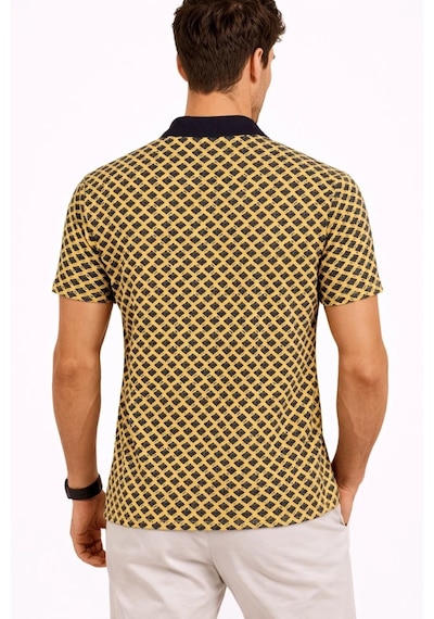 Erkek Pike Kumaş Polo Yaka Desenli Tişört Kısa Kol Yazlık T-shirt - Sarı