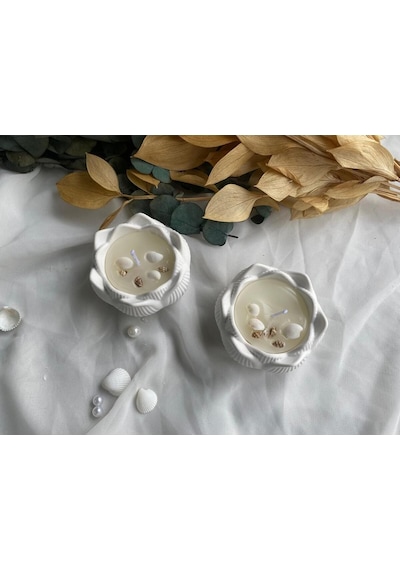 Bernami Mumluk Şamdanpinterest 2'li Deniz Kabuğu Süslemeli Lotus Mum Diğer