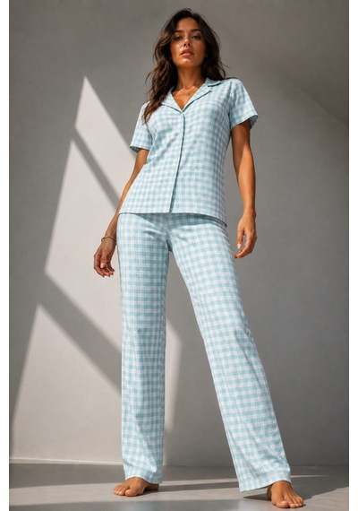 Norcia Sports Kadın Klasik Doğal Düğme Gece Su Yeşili Pijama Takımı Çok Renkli - 929322992 Çok Renkli - 929322992 Çok Renkli