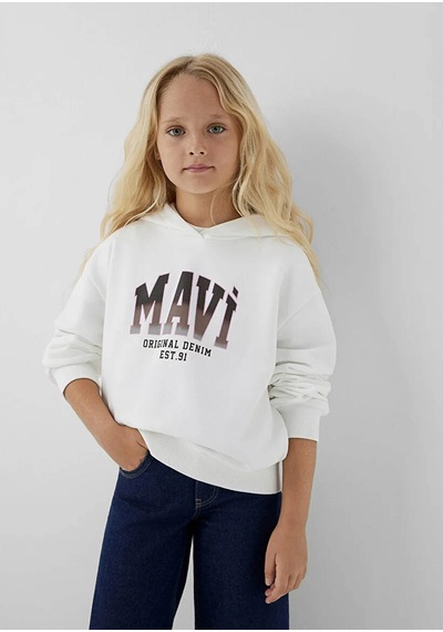 Mavi Logo Baskılı Kapüşonlu Ekru Kız Çocuk Sweatshirt M7s10179-70057