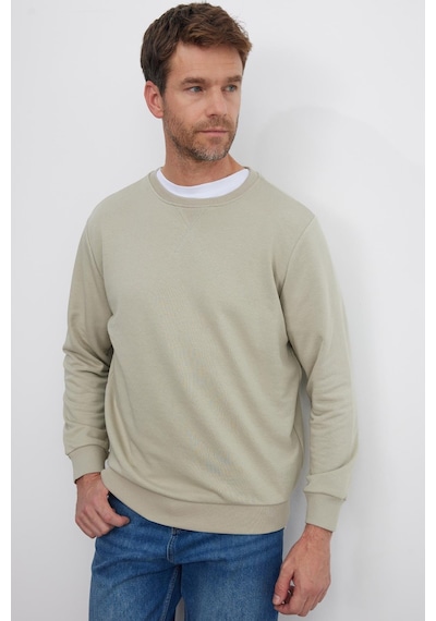 Tudors Unisex Relax Fit Rahat Kesim %100 Pamuk Basic Taş Bisiklet Yaka Sweatshirt-35144 Taş