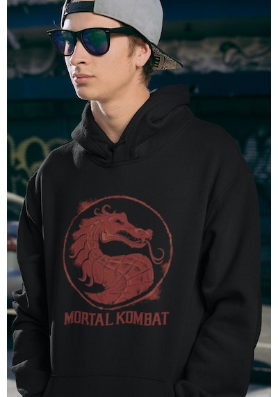 Sevbano Tasarım Mortal Kombat Baskılı Unisex Oversize Anime Hoodie Siyah