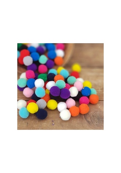 Hobialem Ponpon, 10 Mm, Renkli Ponpon, 100 Lü Paket, Peluş Ponpon, Minik Ponpon
