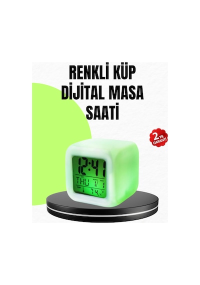 Gece Lambası Fonksiyonlu Renk Değiştiren Led Küp Dijital Saat Renkli