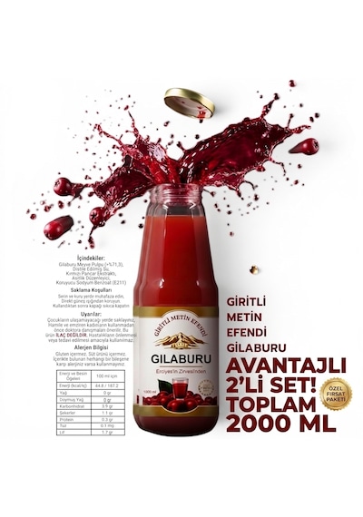 Gilaburu Meyve Pulplu İçecek 2 X 1000 Ml Özel Cam Şişe Katkısız Giritli Metin Efendi