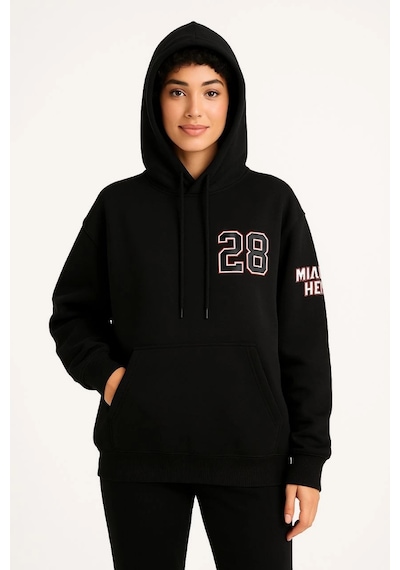 Üç İplik Kapüşonlu Ön Ve Arka Baskılı Sweatshirt Hoodie - Siyah - Siyah