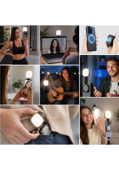 Buffer Çıkarılabilir Ayna Özellikli Manyetik Cep Telefonu Led Video Işığı, 5 Farklı Işık Modu Ve 5 Kademeli Işık Gücü A