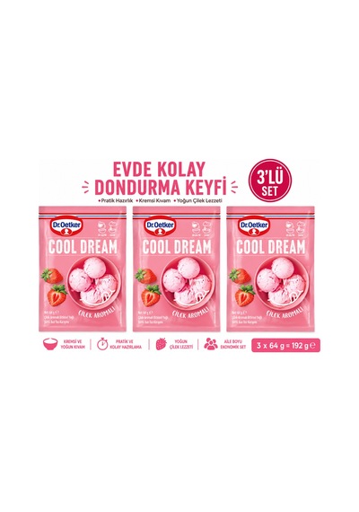 Cool Dream Çilek Aromalı Dondurma Karışımı 3 Lü Set 64 G X 3 Ekonomik Avantaj Paketi - 886335889