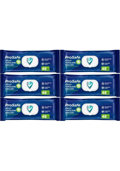 Prosafe Hasta Vücut Temizleme Islak Mendil Havlu 48 Yaprak Xl 6 Lı Set Plastik Kapak 6'lı Set