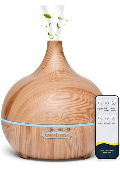 500ml Kumandalı Ahşap Desenli Aroma Difüzör Hava Nemlendirici 7 Renk Led, Rgb Işıklı