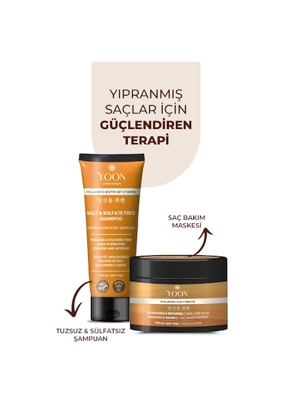 Yoon 2'li Tuzsuz Şampuan & Saç Maskesi, Hyaluronik Asit, Keratin, Kolajen ve Biotin İçerir