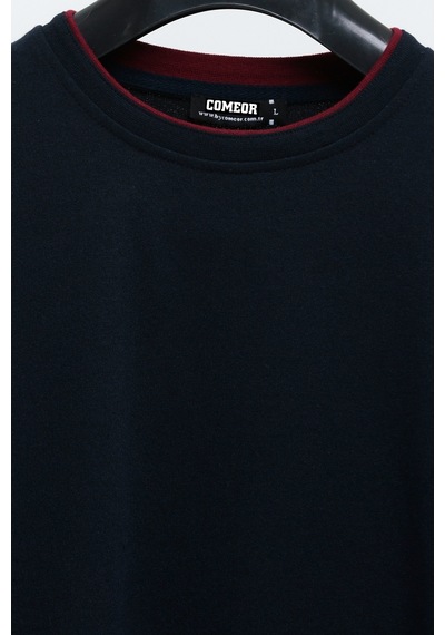 Comeor Erkek Lacivert Çift Bisiklet Yaka Standart Rahat Kesim Sweatshirt