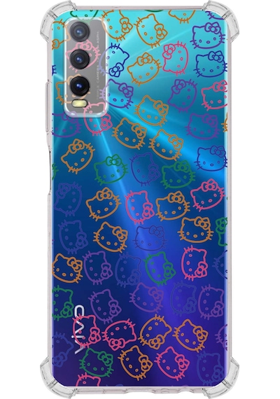 Vivo Y20 Uyumlu Köşe Korumalı Hello Kitty Tasarımlı Şeffaf Airbag Silikon Kılıf Şeffaf