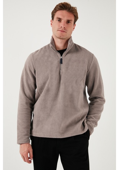 Buratti Slim Fit Dik Yaka Kışlık Şardonlu Erkek Polar 5906053 Vizon