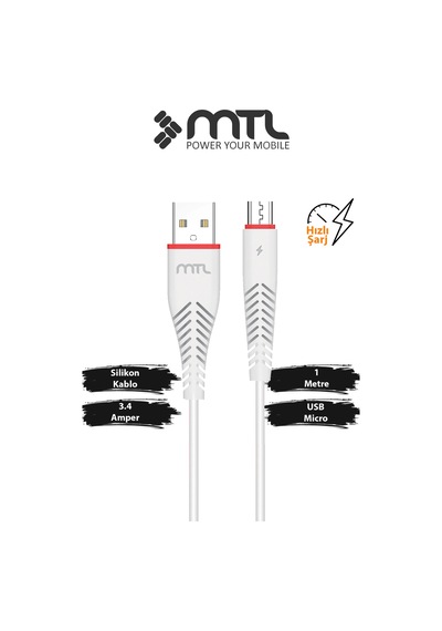 3.4a Usb To Micro Usb Silikon Hızlı Şarj Ve Data Kablosu 1 Metre Mt2013