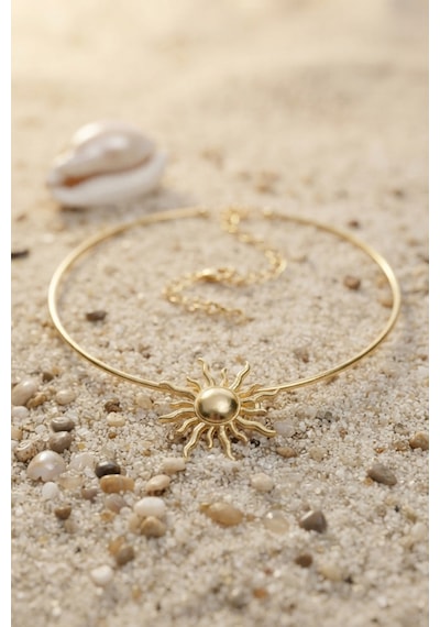 Güneş Model Gold Renk Choker Kadın Kolye - Lisinya Altın