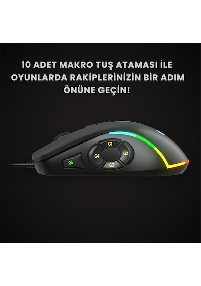 Lecoo MS140 Kablolu 6400DPI 10 Makro Tuşlu RGB LED Gaming Optik Mouse
