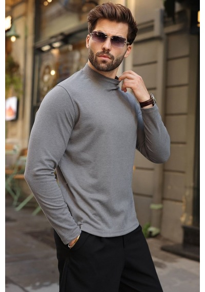 Madmext Füme Yarım Balıkçı Yaka Slim Fit Erkek Sweatshirt E7202