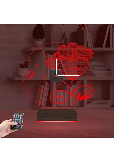 Luvivia Sevgiliye Hediye Kalp Sonsuzluk Yıldönümü V2 Kişiye Özel Saatli 3d Lamba - Masa Gece Lambası