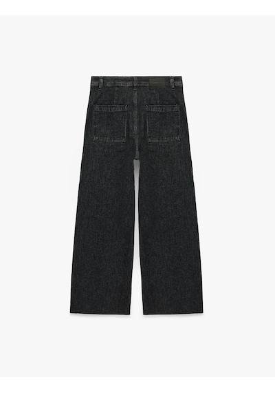 Koton Yüksek Bel Rahat Kalıp Pamuklu Denim Pantolon - Culotte Jeans Siyah 7wal40056md
