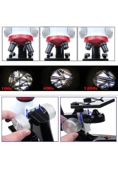 Eğitici Mikroskop Kiti Zoom Led Işıklı 100x 400x 1200x St1200x 38b9e