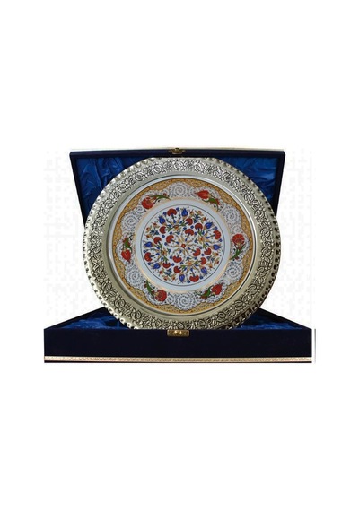 Armada Çini Prt 44 25 Cm Sarı Altın Yaldızlı Lale Karanfil Desenl