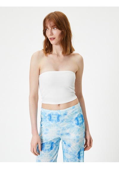 Koton Crop Straplez Üst Dokulu Beyaz 4sak10031ek Beyaz