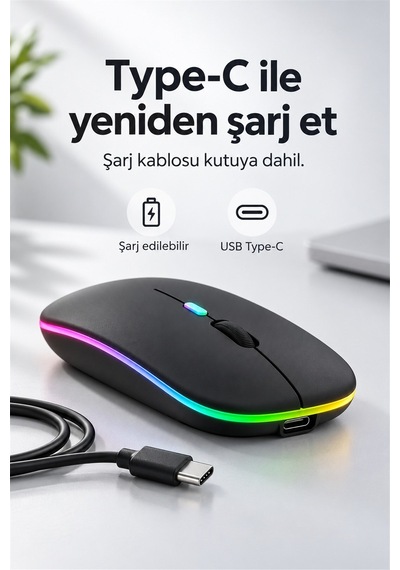 Siyah Şarjlı Kablosuz Sessiz Click Mouse Rgb Led Işıklı Ultra Slim 2.4ghz 800/1200/1600dpı Siyah 53923 - 936314570 Diğer Siyah Şarjlı Kablosuz Sessiz Click Mouse Rgb Led Işıklı Ultra Slim 2.4ghz 800/1200/1600dpı Siyah 53923 - 936314570 Diğer