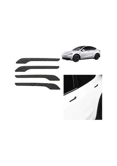 Tesla Model 3 Y Uyumlu Karbon Dış Kapı Kolu Koruyucu Kaplama Seti 4 Lü Siyah 4 Adet