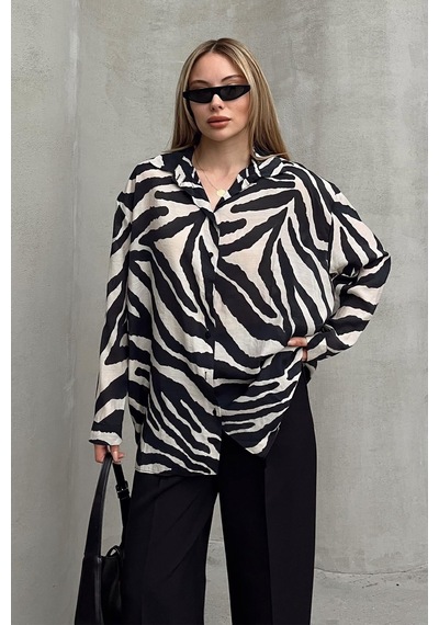 Olcay Zebra Desenli Salaş Gömlek Siyah-taş 9320