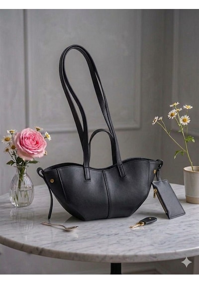 Housebags Valentina Kadın Fermuarlı + Cüzdan Charm El Ve Omuz Çantası Siyah