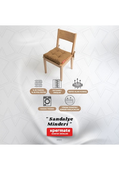 Pofuduk Sandalye Minderi Bağcıklı 40x40 Cm Yıkanabilir Dekoratif Mutfak Bahçe Piknik Minderi Kahverengi