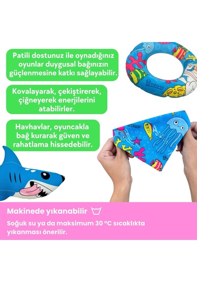 Sahil Havhavları Köpek Oyuncak Seti Fular, Köpek Balığı Ve Simit