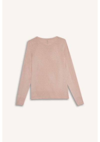 Defacto Regular Fit Bisiklet Yaka Kadın Triko Kazak F7091AZ25WNPN638 - Pembe