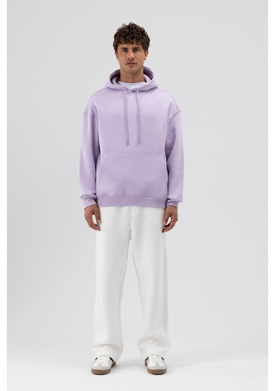 Vamos Basic Oversize Kapüşonlu Sweatshirt Lila