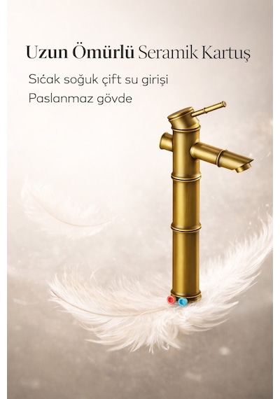 Viosa Eskitme Bambu Çanak Lavabo Bataryası Çanak Lavabo Uyumlu Antik Gold Pirinç Musluk Siyah