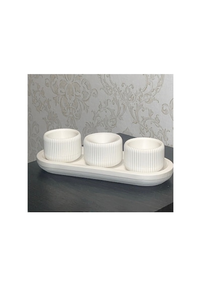 Modern Tütsülük Ve Mumluk 4 Lü Set 3d Baskı Dekoratif Ev & Masaüstü Aksesuarı Beyaz