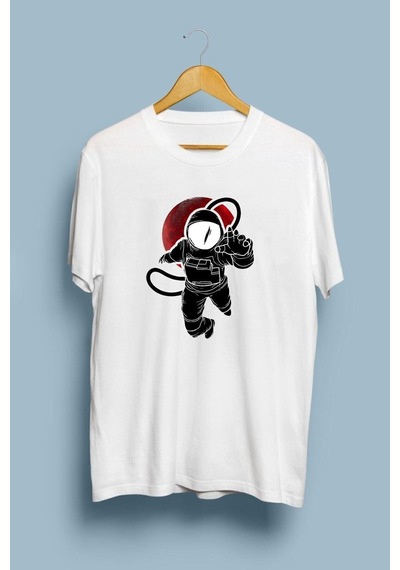 Uyguntarz Unisex Astronot Tasarım Tshirt Beyaz