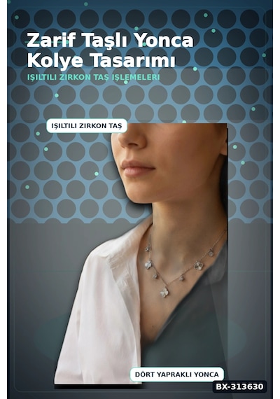 Zirkon Taşlı Yonca Desenli Gümüş Renk Pirinç Kadın Kolye 45 Cm Zincirli Bx-313630 001 - Beyaz