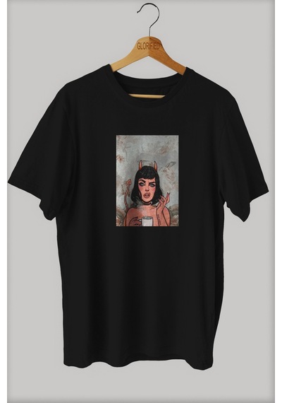 Noıssey -wed Şeytanın Kızı Tasarım Baskılı Oversize T-shirt Tişört Sokak Tarzı Siyah