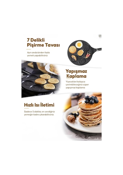Emoji Yüzlü Granit Kaplama Özel Tasarım Pankek Tavası 28 Cm Premium Döküm Diğer