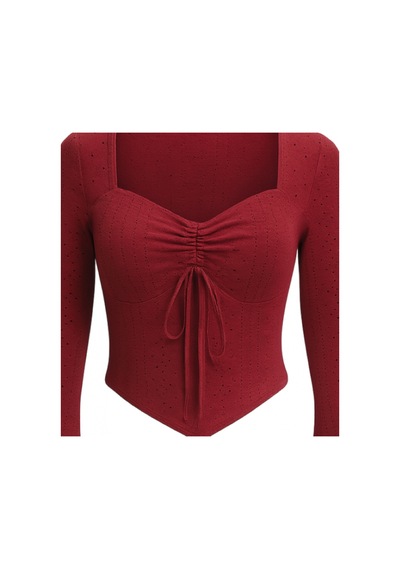 Wild Flower Bordo Dantel Detaylı Uzun Kollu Mevsimlik Bluz Üst Bordo