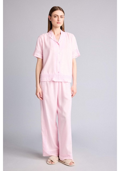 Defacto Regular Fıt Pijama Yaka Dokuma Pijama Üst G8217ax26smpn648 Pembe-pn648