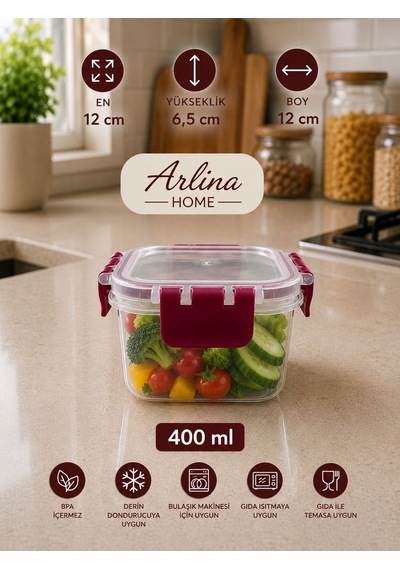 Softchef Sızdırmaz Kare 3 Lü Saklama Kabı Bordo