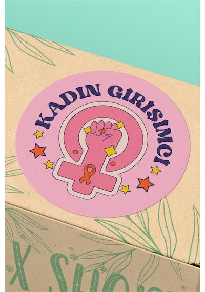 Kadın Girişimci Yuvarlak Sticker Paket Etiketi 3x3cm St2420 Çok Renkli