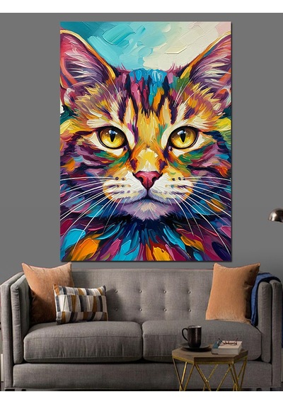 Ahşap Tablo Göz Kamaştırıcı Soyut Kedi Yüzü