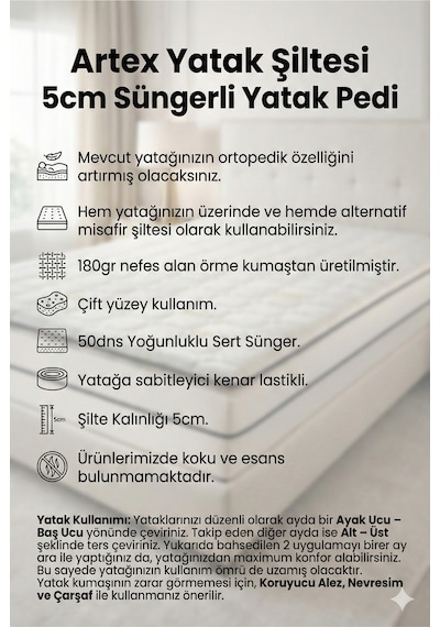 Aloe 5cm Sünger Şilte 140x190 Ped Yatak Şiltesi Pedi Topper Katlanabilir Katlanır