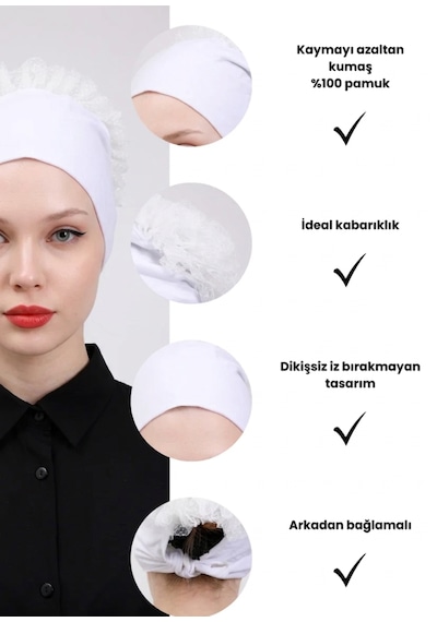 Alivascarf Fırfırlı Dikişsiz Penye Bone - Kadın Tesettür Bağlamalı Topuz İç Bone Ekru