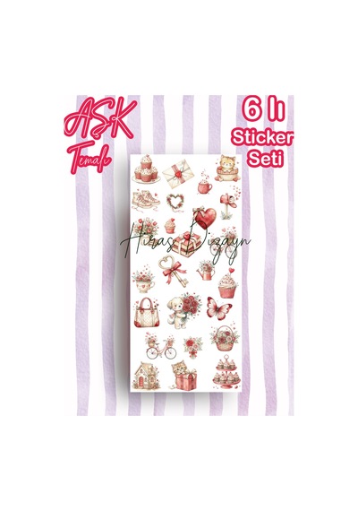 6’lı Aşk ve Sevgililer Günü Sticker Seti Ajanda Scrapbook Dekoratif Etiket