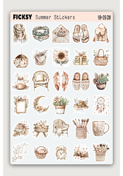 Boho Tarzı İlkbahar Yaz Sticker Seti - 50 Adet Etiket Çıkartma Diğer